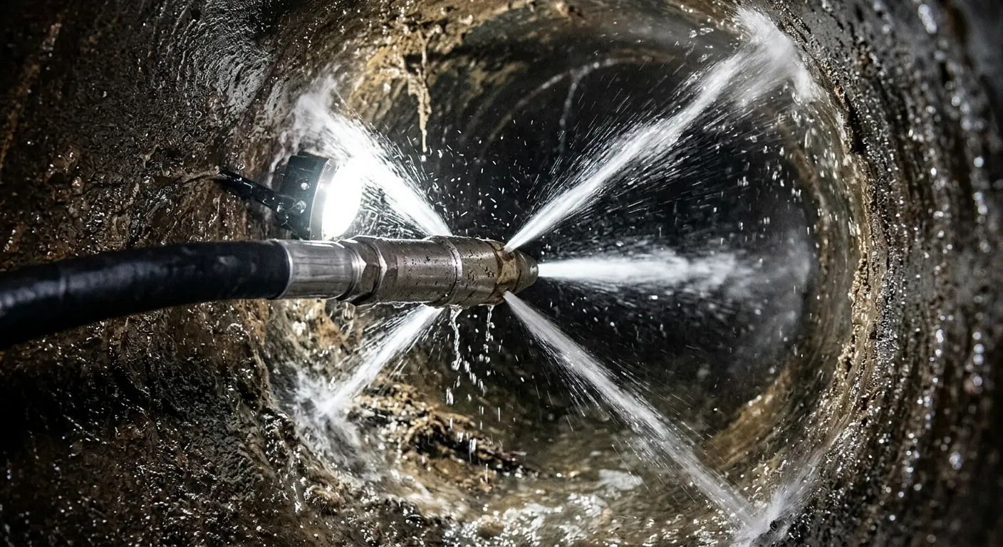 High-pressure hydro jetting nozzle cleaning sewer pipe for Storm Drain Cleaning in Avon Park